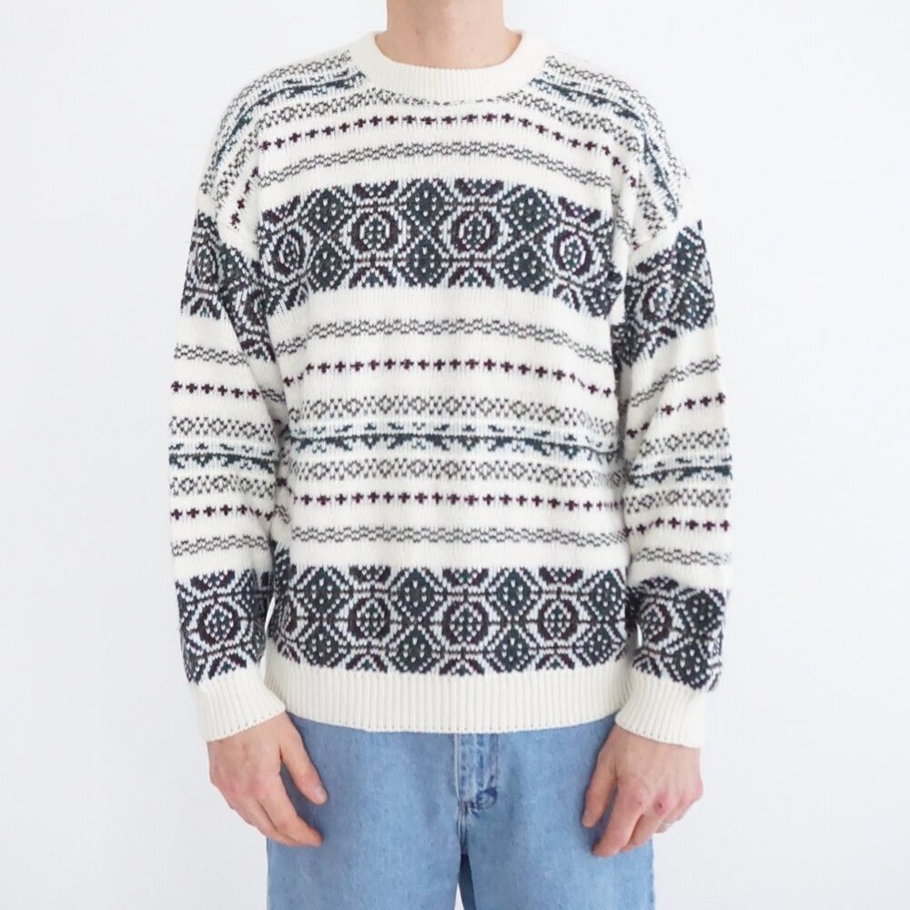 Vintage Great Canadian Cream Fair Isle Eclectic Grandpa Cabincore Sweater XL